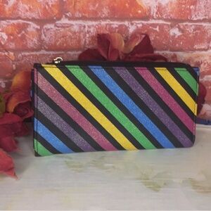 Colorful  Glittery Rainbow Striped Zippered Snap Front Wallet
